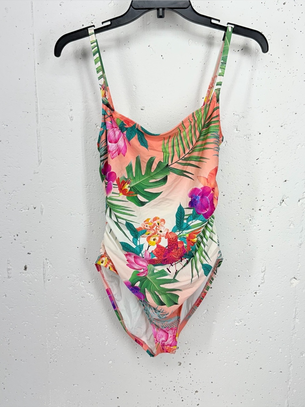 La Blanca Women’s size 8 Birds Of Paradise Tropical Ruched One Piece Swimsuit